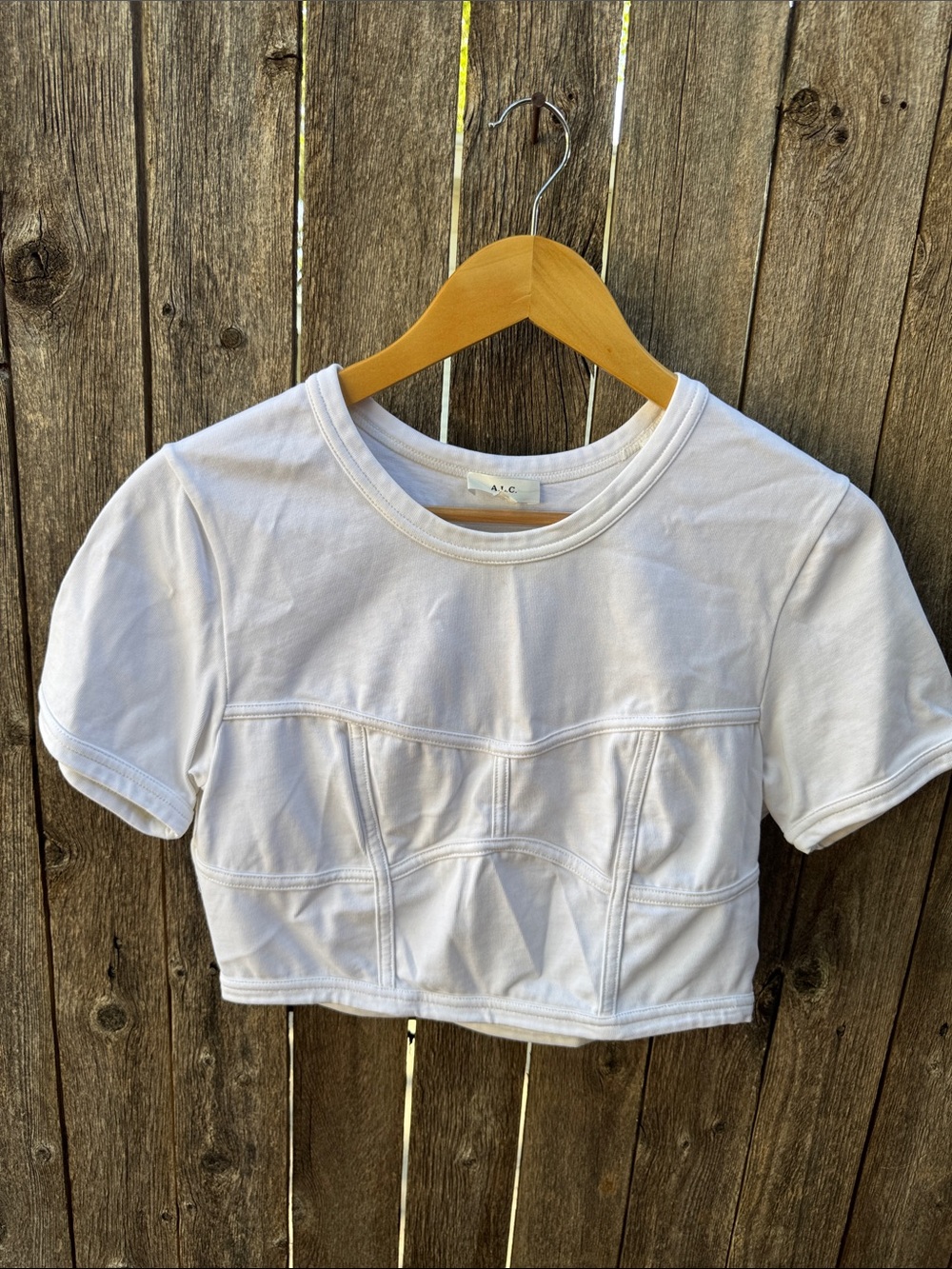A.L.C. White Structured Cropped Tee with Short Sleeves